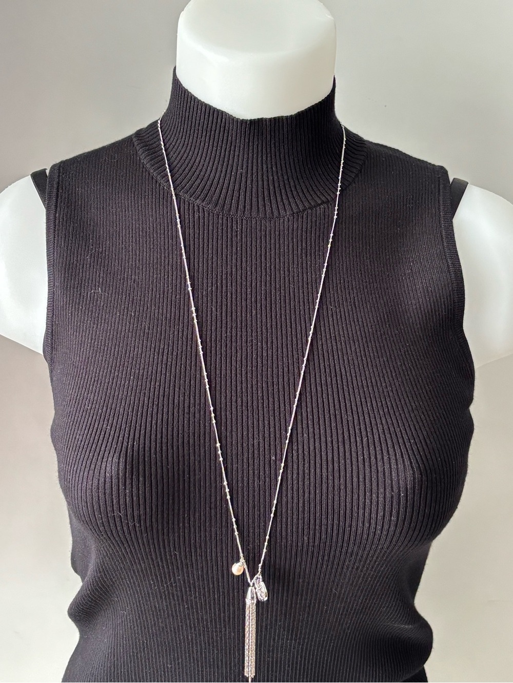 Caroline Neron Breast Cancer Campaign Long Pearl Tassel Charm Necklace